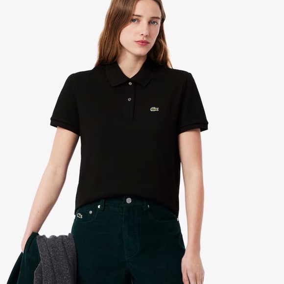 Lacoste black collared button up short sleeve slim fit polo. Sz 38 - Picture 2 of 11